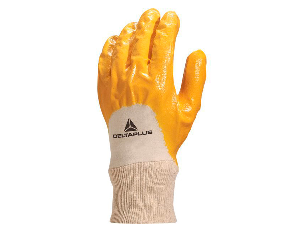 GANT NITRILE LÉGER DELTAPLUS SUPPORT JERSEY COTON DOS AÉRÉ POIGNET TRICOT ÉLASTIQUE COLORIS JAUNE TAILLE 10 PAIRE