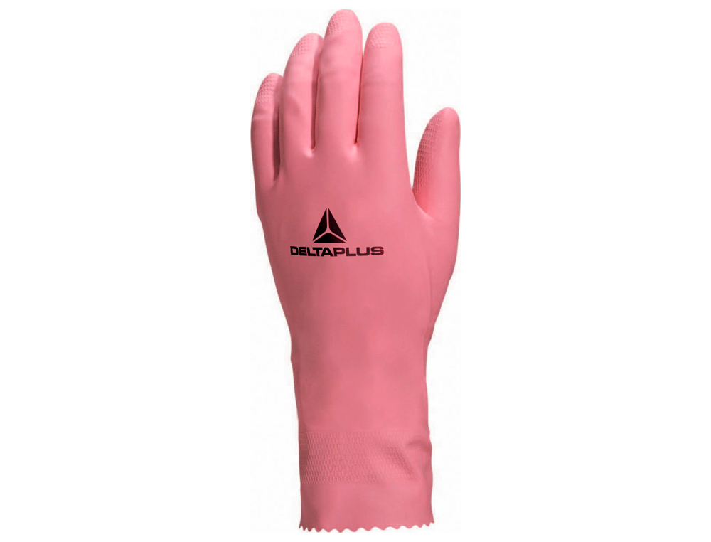 GANT MÉNAGE DELTAPLUS LATEX FLOQUÉ LONGUEUR 30CM ÉPAISSEUR 0.38MM COLORIS ROSE TAILLE 6/7 PAIRE
