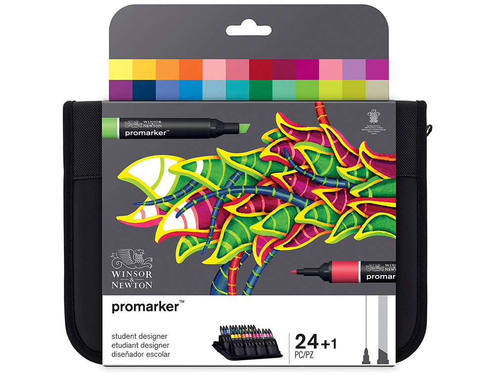 MARQUEUR PROFESSIONNEL W&N PROMARKER DOUBLE POINTE COULEURS ASSORTIES TROUSSE TUDIANT 24 UNITS