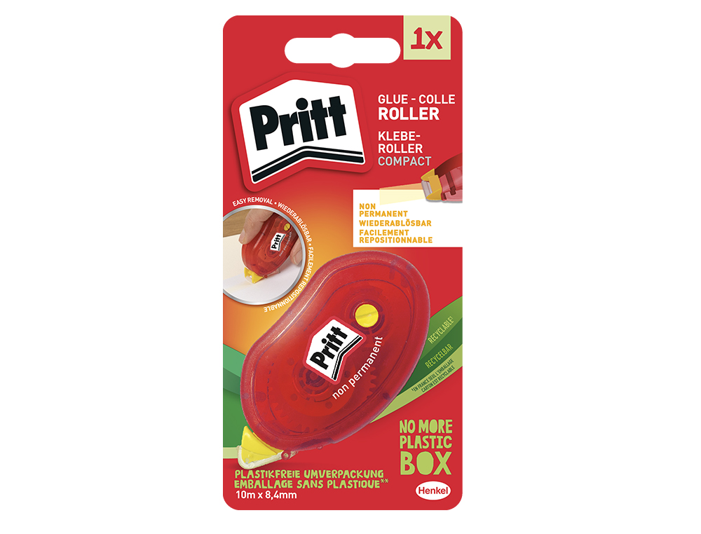 COLLE PRITT ROLLER COMPACT RUBAN 8.4MMX10M COLLAGE REPOSITIONNABLE IMMDIAT PLUS PERFORMANTE NIVEAU VISIBLE