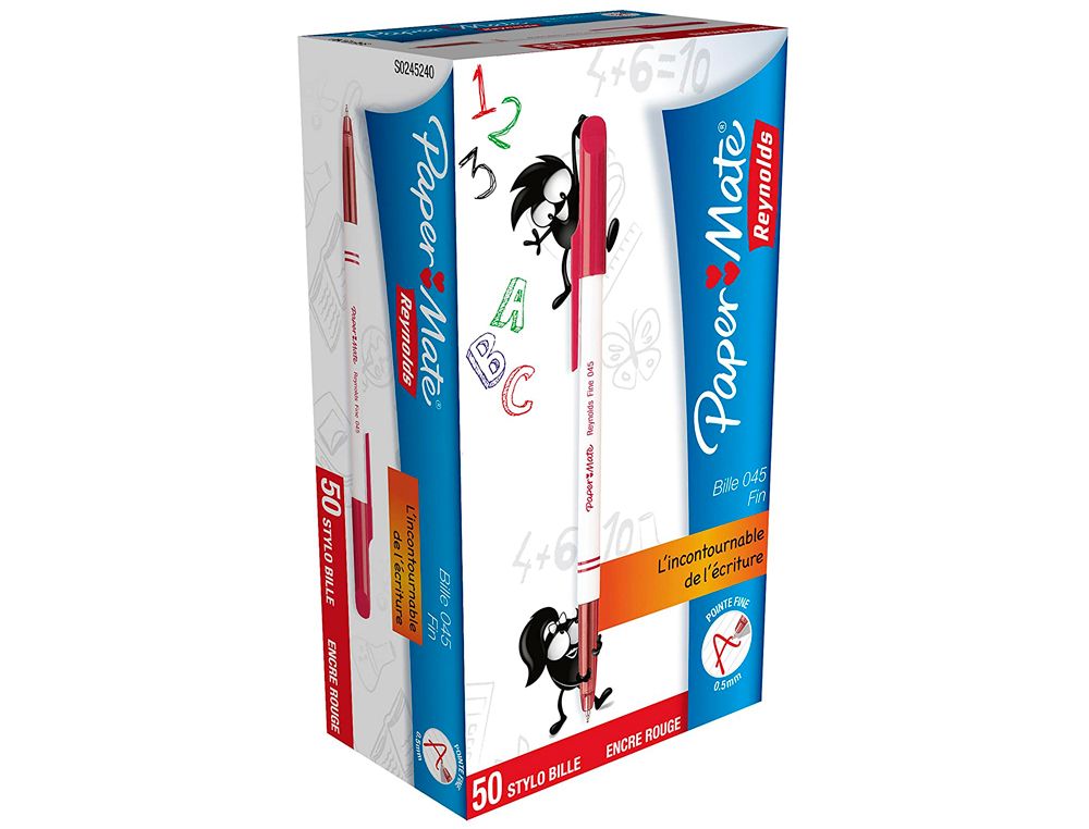 STYLO-BILLE PAPER MATE FINE CARBURE ET MEDIUM CRITURE FINE 0.4MM ENCRE CLASSIQUE BILLE INDFORMABLE COULEUR ROUGE