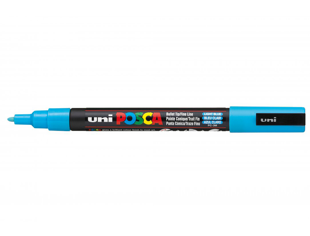 MARQUEUR POSCA PC3M GOUACHE ENCRE INODORE TOUTES SURFACES POINTE FINE CONIQUE COULEUR OPAQUE COUVRANTE BLEU CLAIR