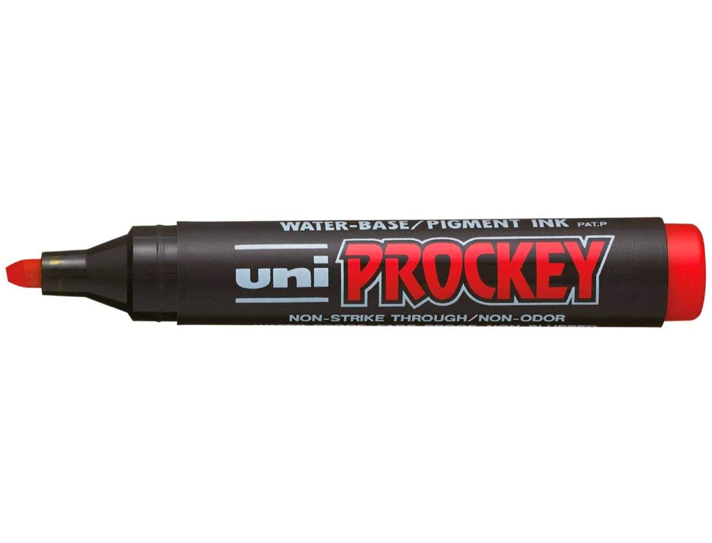 MARQUEUR UNIBALL UNI PROCKEY PERMANENT POINTE BISEAUTE TRAC 2/5MM ENCRE SANS ALCOOL CORPS PLASTIQUE COLORIS ROUGE