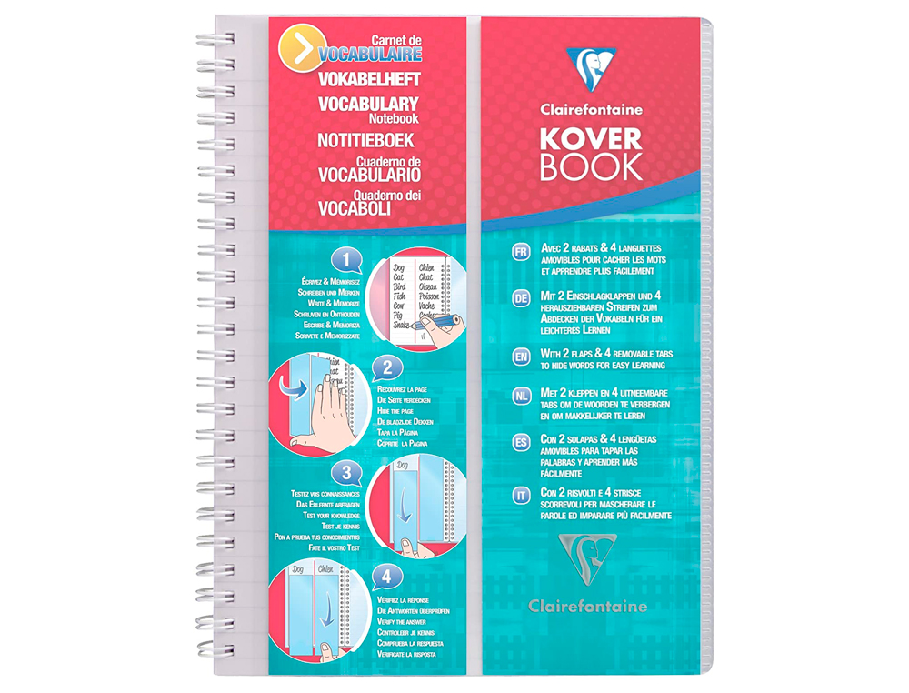 CARNET VOCABULAIRE CLAIREFONTAINE KOVER BOOK RELIURE INTGRALE COUVERTURE PP 2 RABATS A5 14,8X21CM 100 PAGES 90G LIGN
