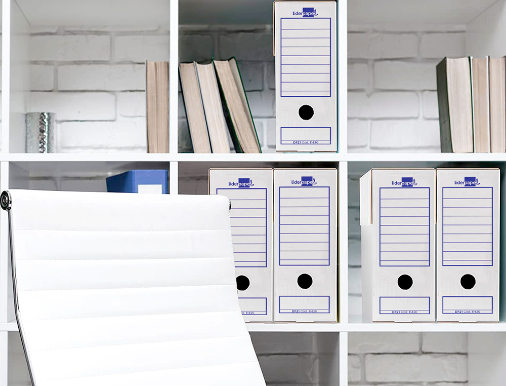 BOITE A ARCHIVES LIDERPAPEL CARTON RECYCLE 325G/M2 DOS    116MM 388X116X275MM COLORIS   BLANC