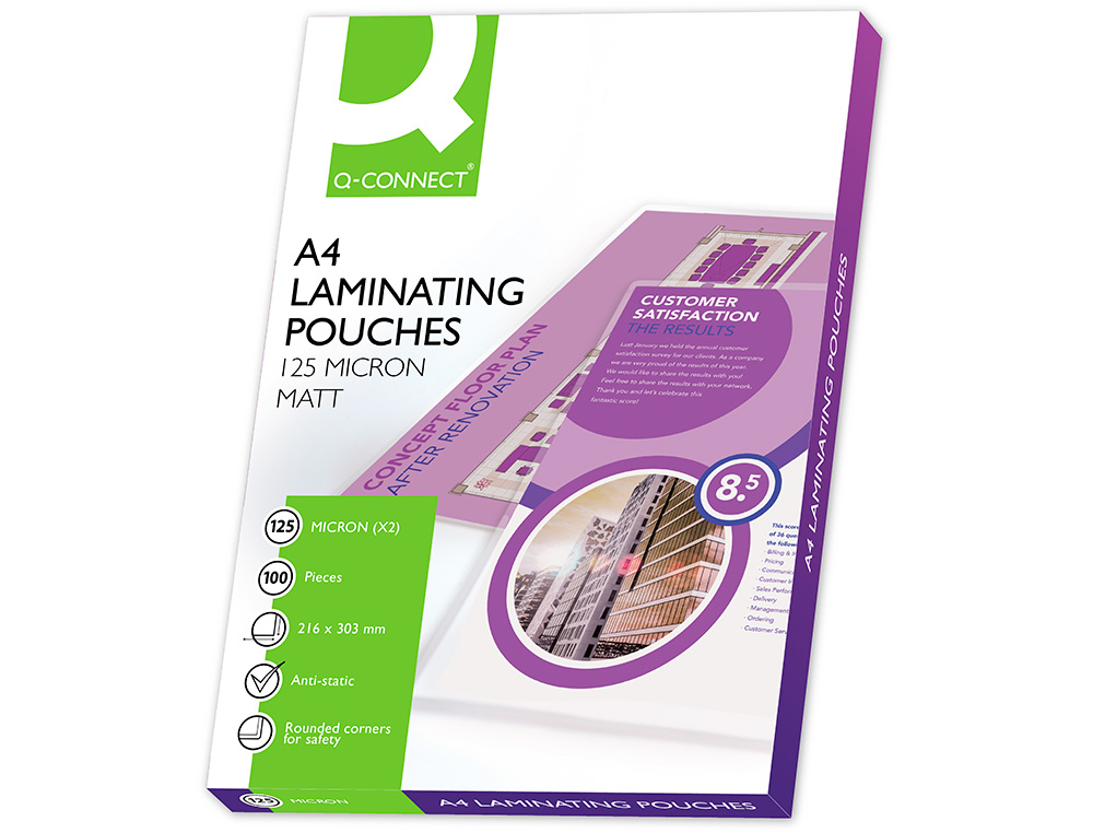 POCHETTE PLASTIFICATION Q-CONNECT AUTOADHÉSIVE 2 FACES FORMAT A4 125 MICRONS ANTISTATIQUE BOÎTE 100 UNITÉS