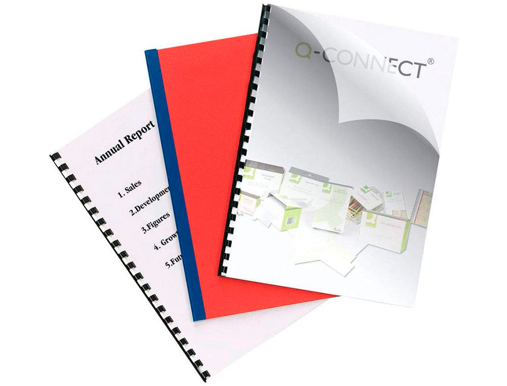 PLAT COUVERTURE Q-CONNECT PVC 180 MICRONS A4 RELIEURS SPIRALES PEIGNES ANNEAUX COLORIS ROUGE BOTE 100 UNITS