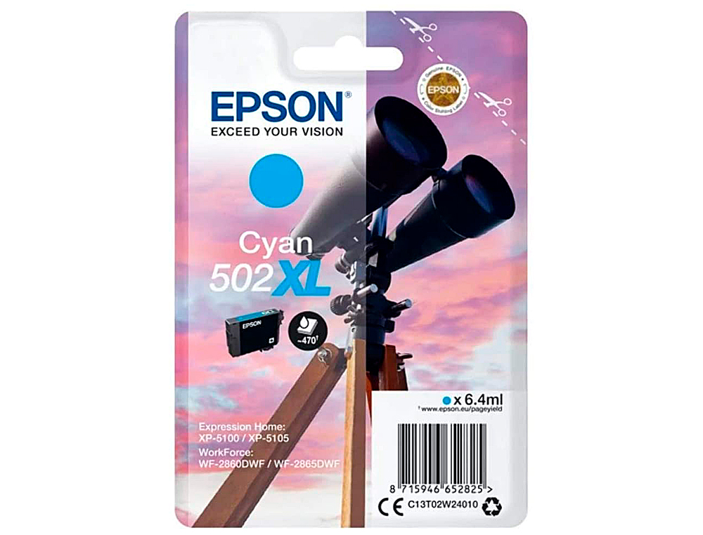 CARTOUCHE EPSON JET D'ENCRE 502 XL EXPRESSION HOME XP 5100/5105 WORKFORCE WF2860/2860DWF COULEUR CYAN 470P