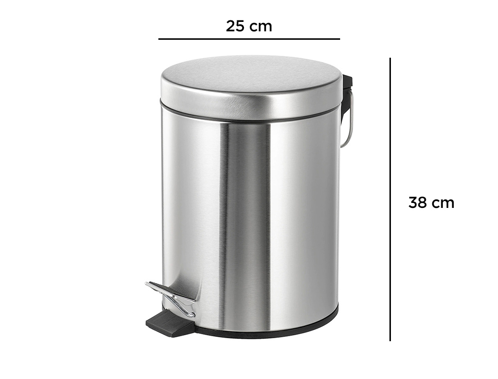 POUBELLE METALLIQUE Q-CONNECT AVEC PEDALE CHROME CAPACITE   12 LITRES  DIM. 250X380MM