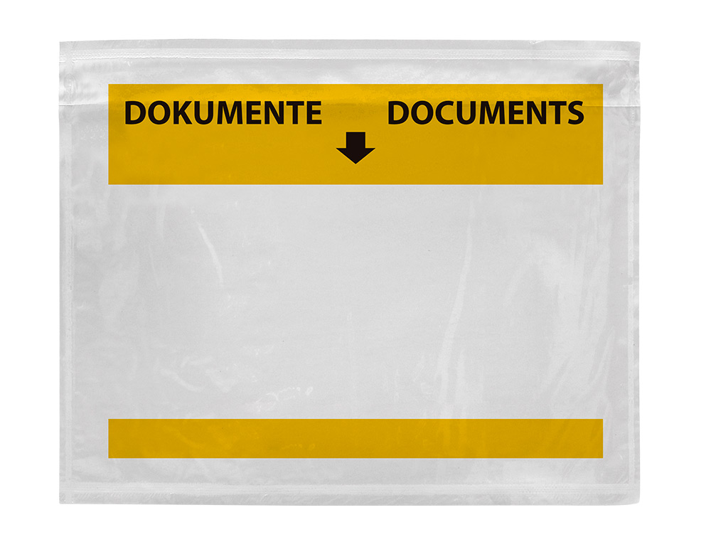 POCHETTE PORTE-DOCUMENTS Q-CONNECT 225X165MM AUTO-ADHESIVE TRANSPARENTE TEXTE FRANCAIS ALLEMAND BOITE 100 UNITES