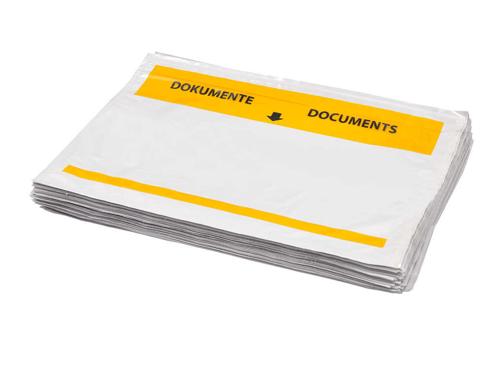 POCHETTE PORTE-DOCUMENTS Q-CONNECT 225X165MM AUTO-ADHESIVE TRANSPARENTE TEXTE FRANCAIS ALLEMAND BOITE 100 UNITES
