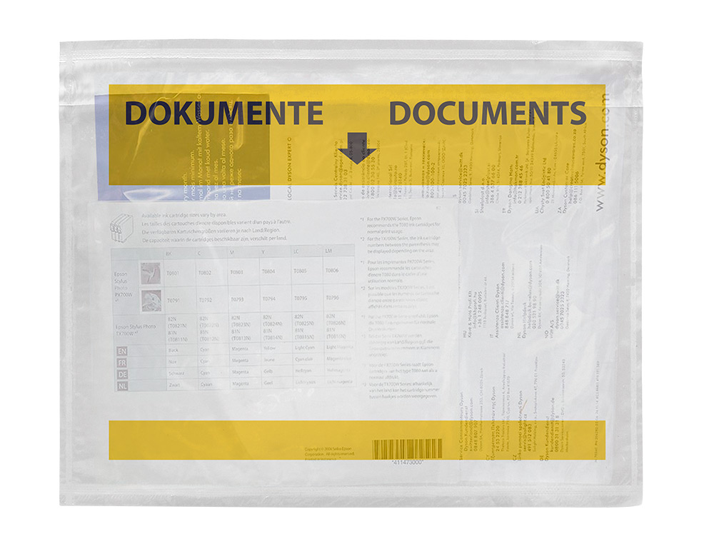 POCHETTE PORTE-DOCUMENTS Q-CONNECT 225X165MM AUTO-ADHESIVE TRANSPARENTE TEXTE FRANCAIS ALLEMAND BOITE 100 UNITES
