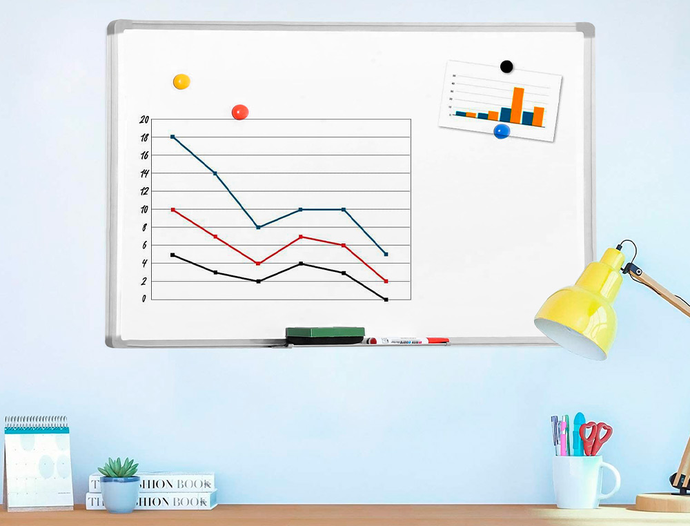TABLEAU Q-CONNECT LAQUE MAGNETIQUE CADRE ALUMINIUM    IDEAL COLLEGES BUREAUX INCLUS ACCESSOIRES FIXATION MUR
