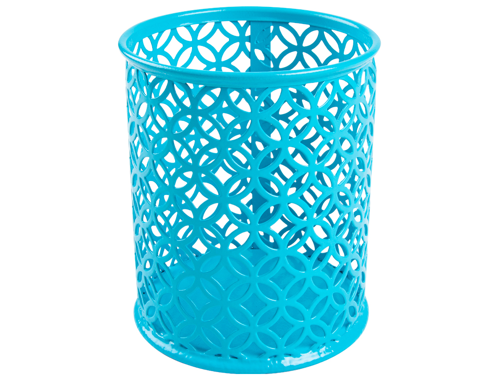 POT A CRAYONS Q-CONNECT MOTIF METALLIQUE HAUTEUR 100 MM     DIAMETRE 80MM COLORIS         TURQUOISE