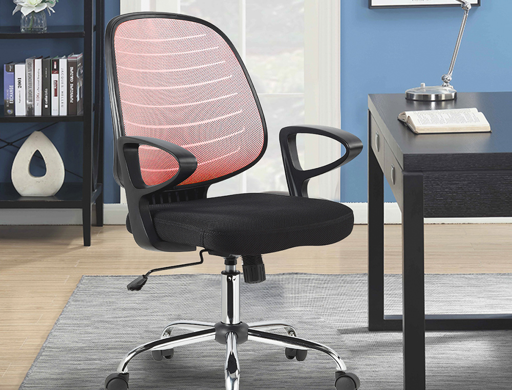 CHAISE BUREAU Q-CONNECT ROTATIVE BASE METAL MAILLE    MAXIMUM SUPPORTE 130KG        920+80X580X600MM ROUGE