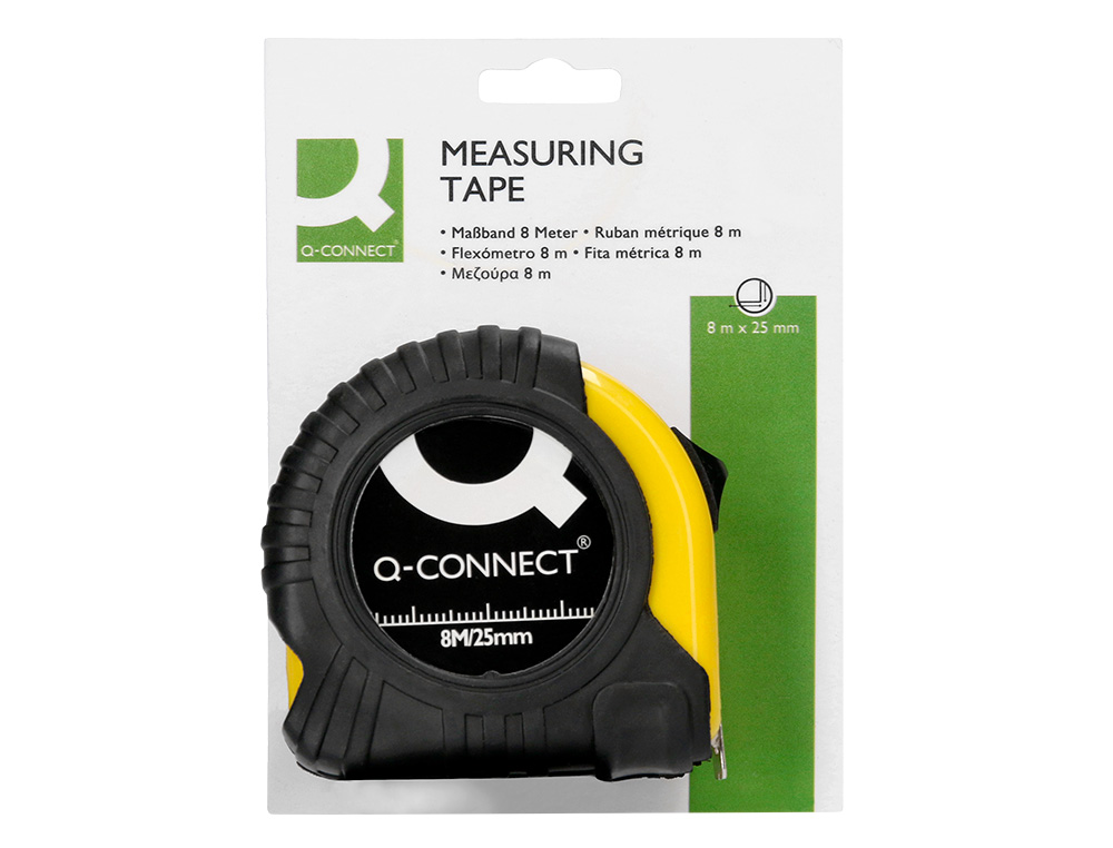 METRE ENROULEUR Q-CONNECT CAOUTCHOUC FREIN MATERIEL     ANTICHOC LARGEUR 25MM         LONGUEUR 8M