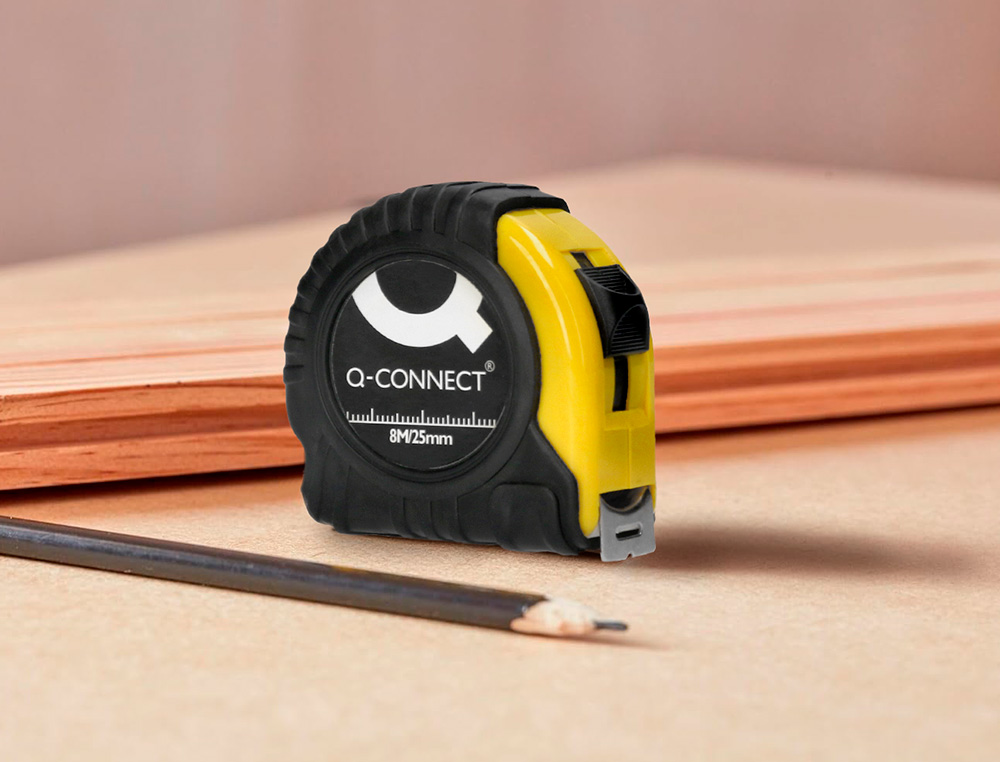 METRE ENROULEUR Q-CONNECT CAOUTCHOUC FREIN MATERIEL     ANTICHOC LARGEUR 25MM         LONGUEUR 8M