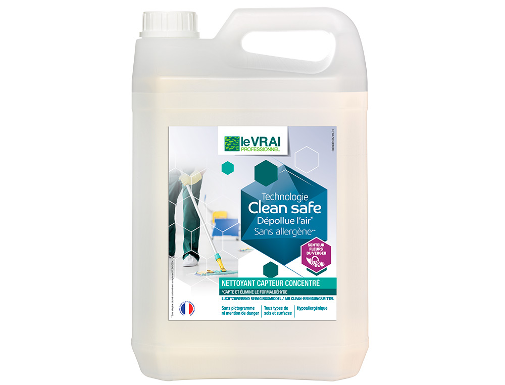 NETTOYANT CAPTEUR CONCENTRE LE VRAI PROFESSIONNEL CLEAN   SAFE SANS ALLERGENE NETTOIE   SANS MOUSSER SOLS BIDON 5L