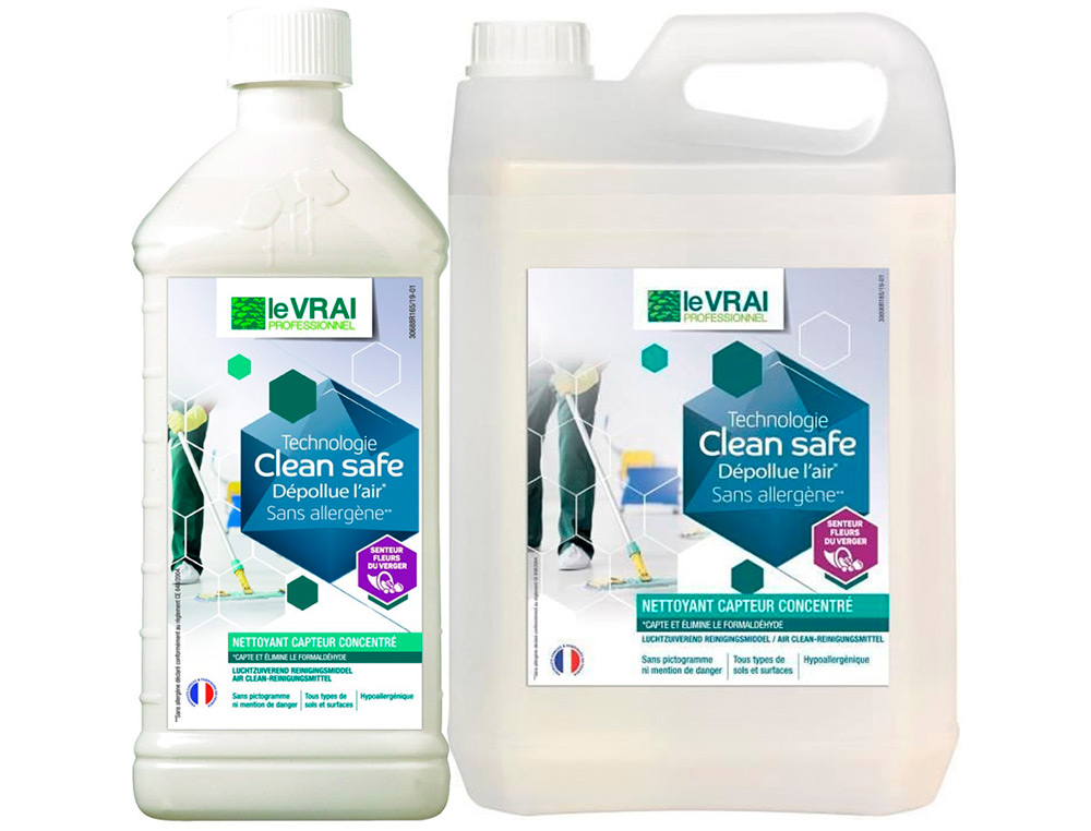 NETTOYANT CAPTEUR CONCENTRE LE VRAI PROFESSIONNEL CLEAN   SAFE SANS ALLERGENE NETTOIE   SANS MOUSSER SOLS BIDON 5L