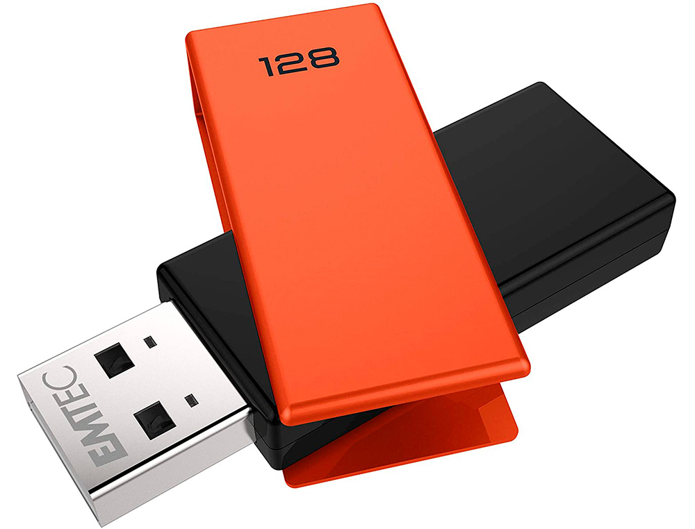 CLE USB EMTEC 2.0 C350 BRICK PIVOTANTE 128GB VITESSE LECTURE 15MBS ECRITURE MB/S COLORIS ORANGE