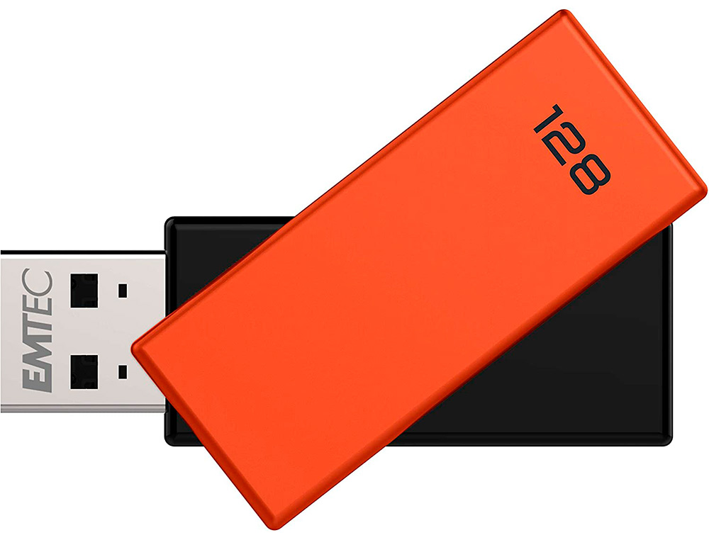 CLE USB EMTEC 2.0 C350 BRICK PIVOTANTE 128GB VITESSE LECTURE 15MBS ECRITURE MB/S COLORIS ORANGE