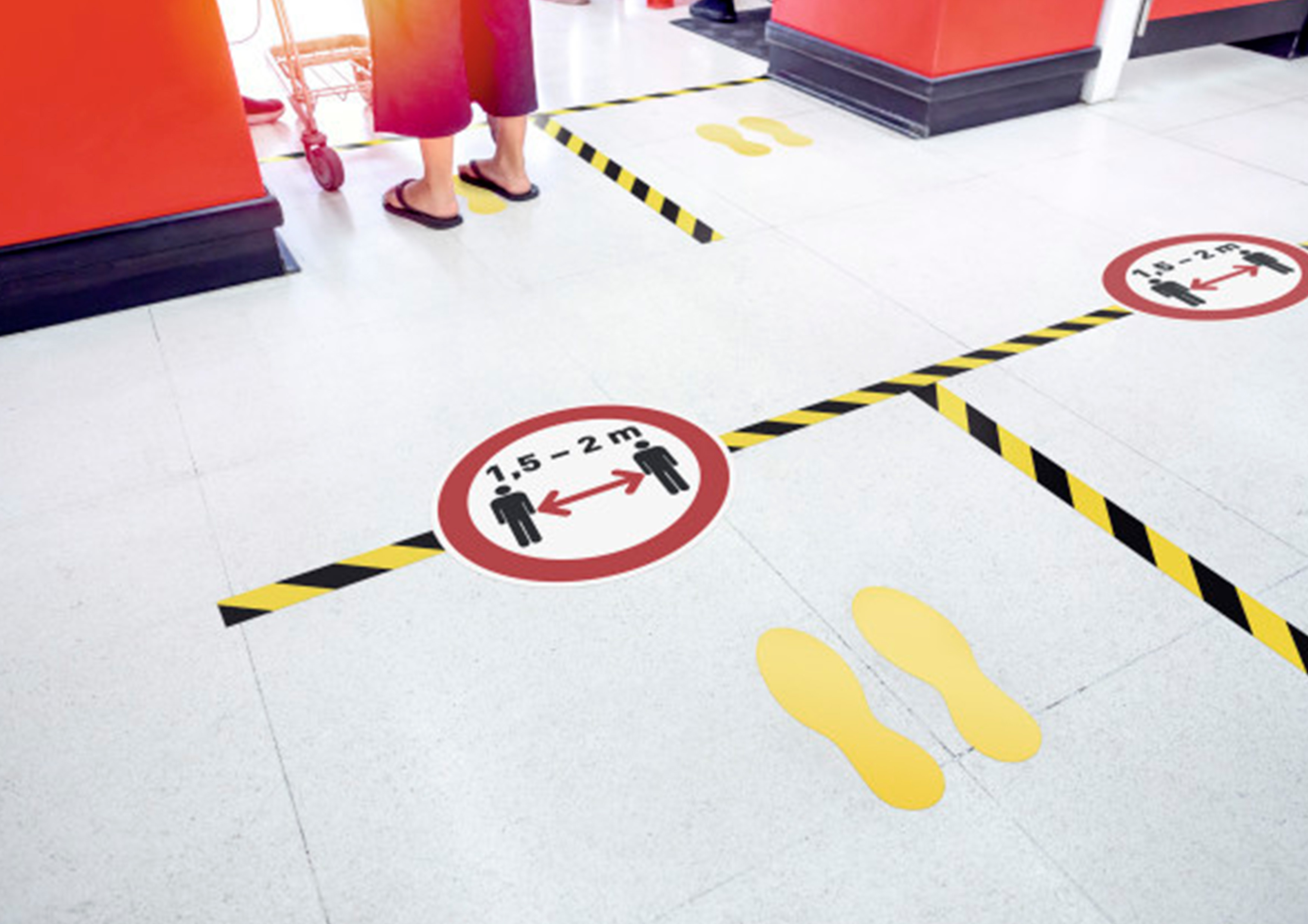 PICTOGRAMME AU SOL GARDEZ VOS DISTANCES DURABLE ADHESIF NON PERMANENT DIAMETRE 430MM