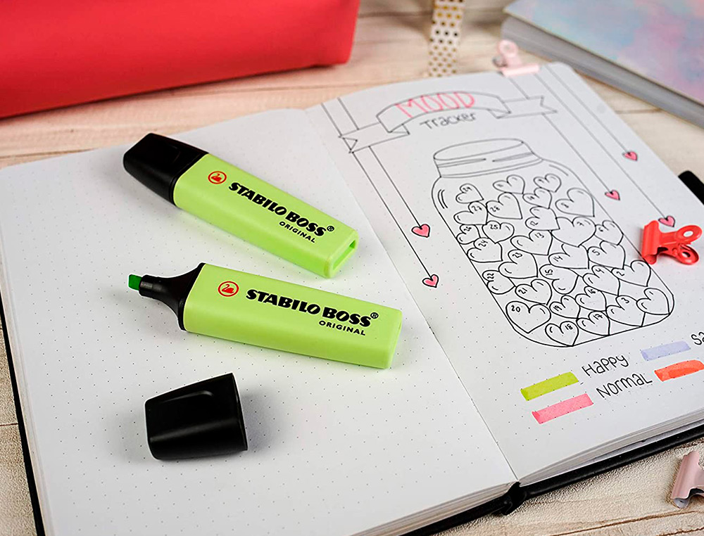 SURLIGNEUR STABILO BOSS ORIGINAL PASTEL ENCRE BASE EAU POINTE BISEAUTEE LARGEUR TRACE 2/5MM COLORIS ZESTE DE