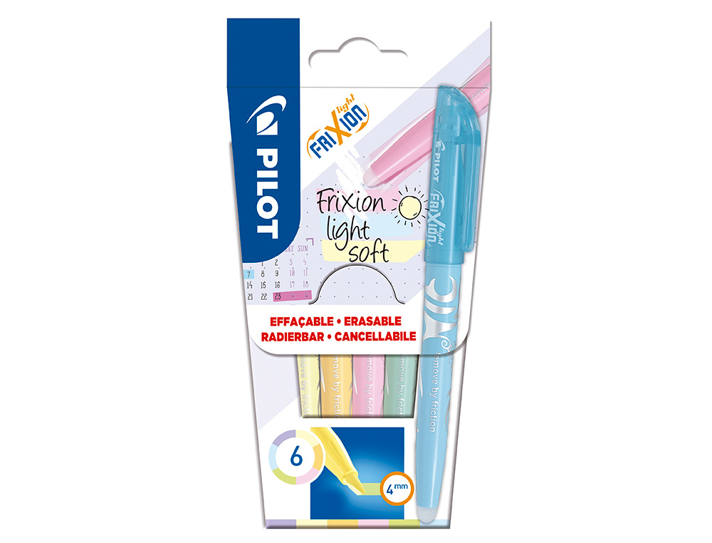 SURLIGNEUR PILOT FRIXION LIGHT SOFT EFFACABLE POINTE MOYENNE BISEAUTEE COLORIS PASTEL ASSORTIS POCHETTE 6