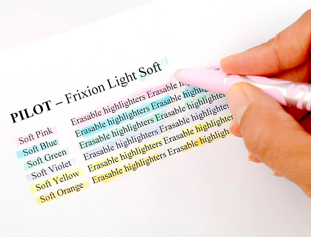 SURLIGNEUR PILOT FRIXION LIGHT SOFT EFFACABLE POINTE MOYENNE BISEAUTEE COLORIS PASTEL ASSORTIS POCHETTE 6