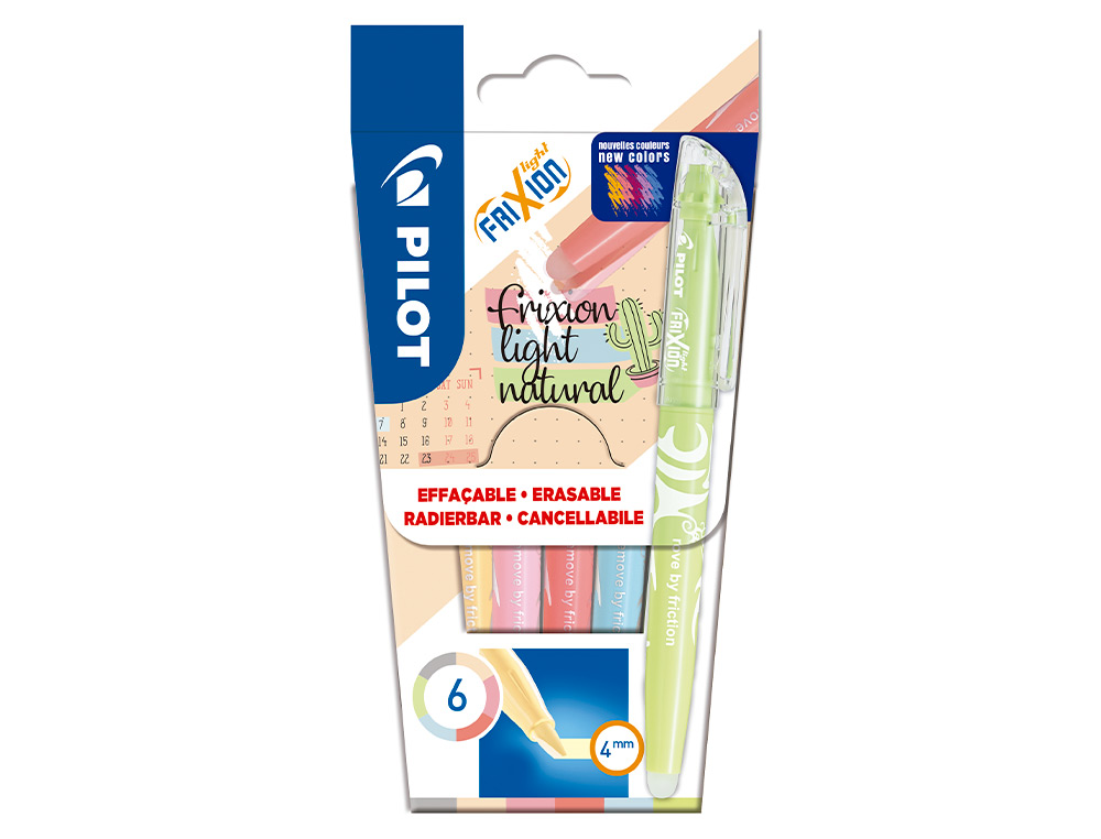 SURLIGNEUR PILOT FRIXION LIGHT NATURAL EFFACABLE       POINTE MOYENNE BISEAUTEE      COLORIS ASSORTIS POCHETTE 6