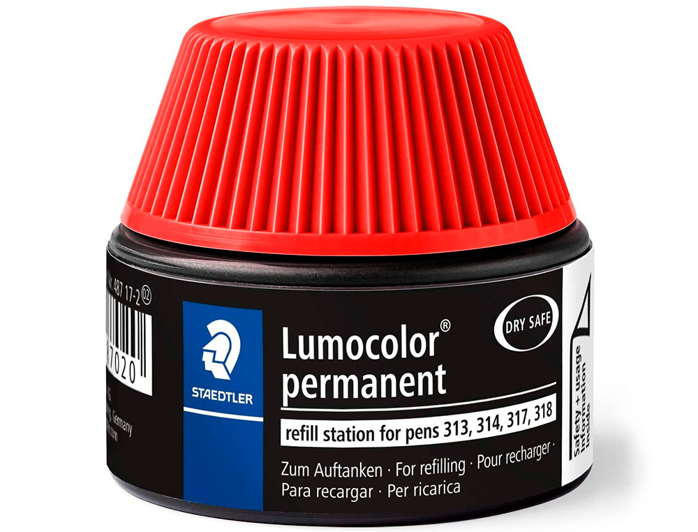 RECHARGE FEUTRE PERMANENT STAEDTLER LUMOCOLOR 487 17 POUR FEUTRES 313/314/317/318 FLACON 15ML COLORIS ROUGE