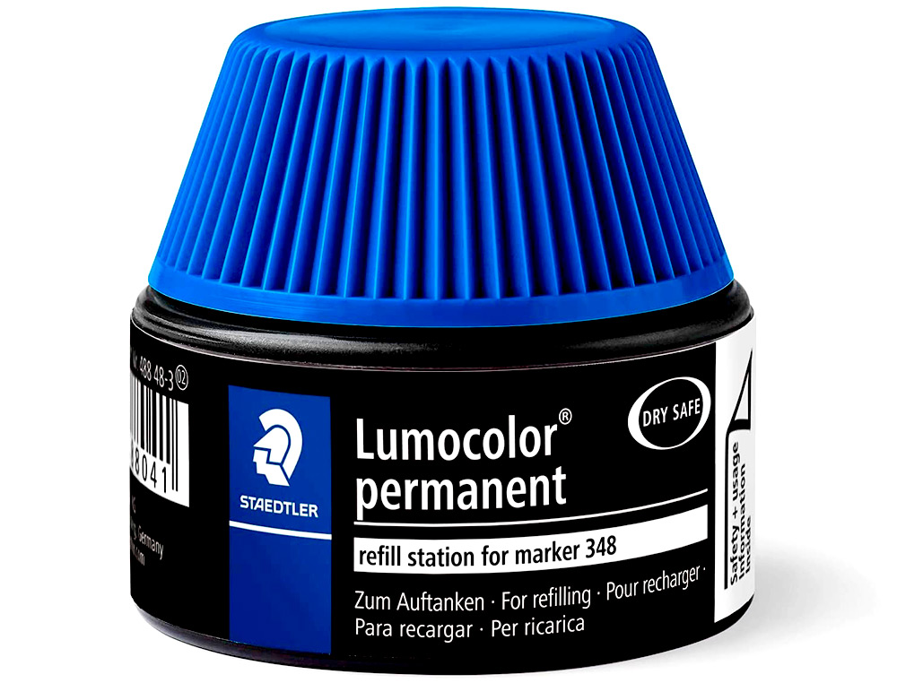 RECHARGE MARQUEUR PERMANENT STAEDTLER LUMOCOLOR 488 48 POUR MARQUEURS COMPACTS 348 FLACON 20ML COLORIS BLEU