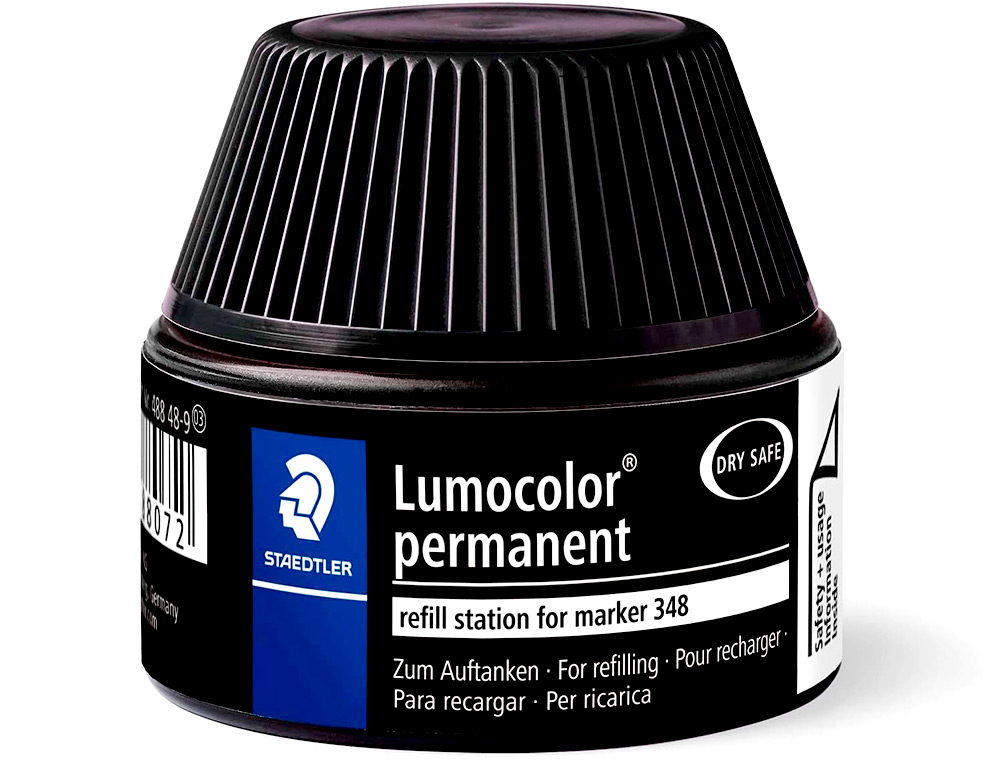 RECHARGE MARQUEUR PERMANENT STAEDTLER LUMOCOLOR 488 48 POUR MARQUEURS COMPACTS 348 FLACON 20ML COLORIS NOIR