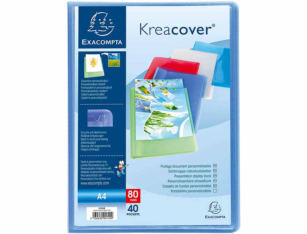PROTEGE-DOCUMENTS EXACOMPTA KREACOVER CHROMALINE          POLYPROPYLENE SEMI-RIGIDE     24X32CM 80 VUES COLORIS