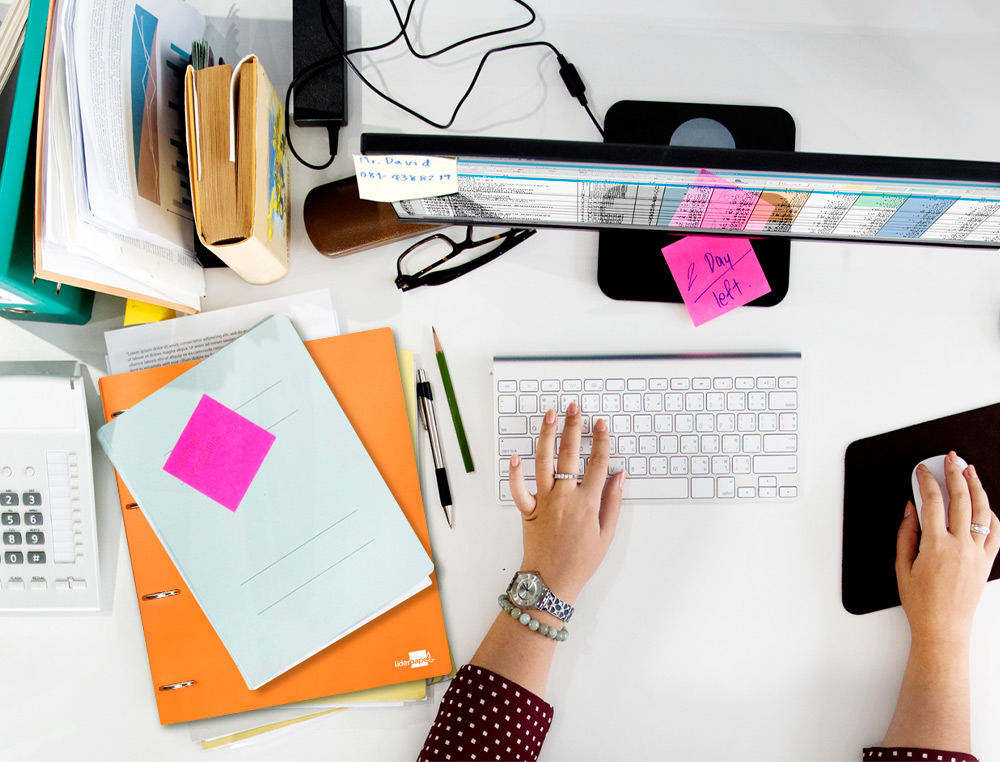 CLASSEUR LIDERPAPEL 4 ANNEAUX 40MM A4 POLYPROPYLENE DOS     55MM PORTE-CARTES DE VISITE   COLORIS ORANGE FLUO