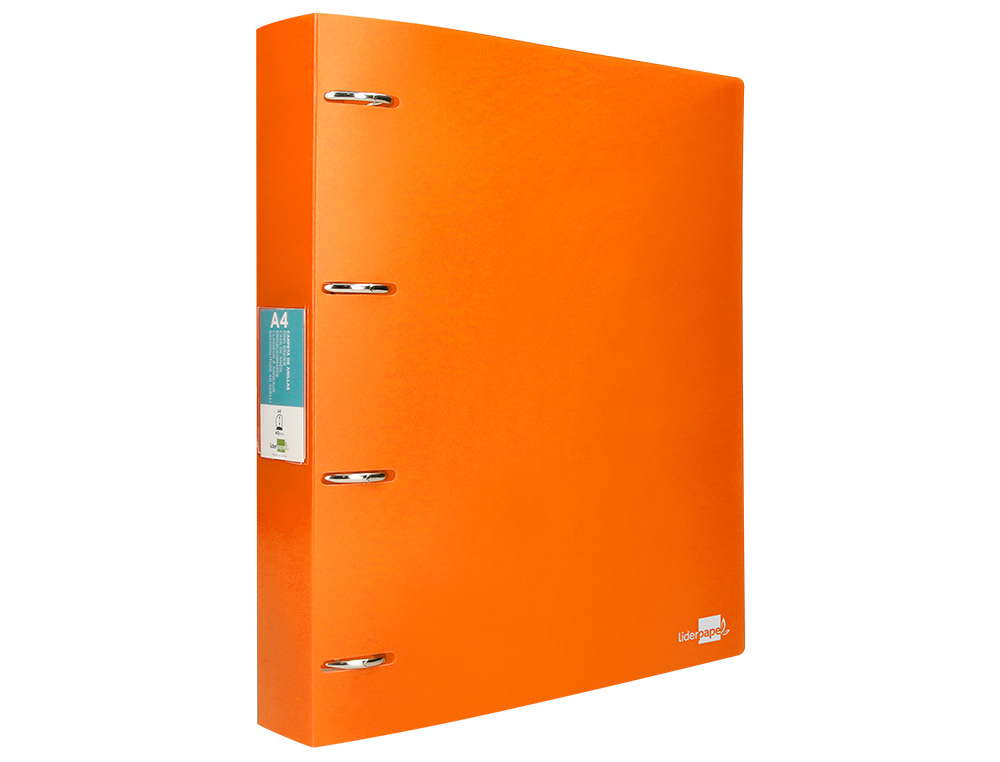 CLASSEUR LIDERPAPEL 4 ANNEAUX 40MM A4 POLYPROPYLENE DOS     55MM PORTE-CARTES DE VISITE   COLORIS ORANGE FLUO