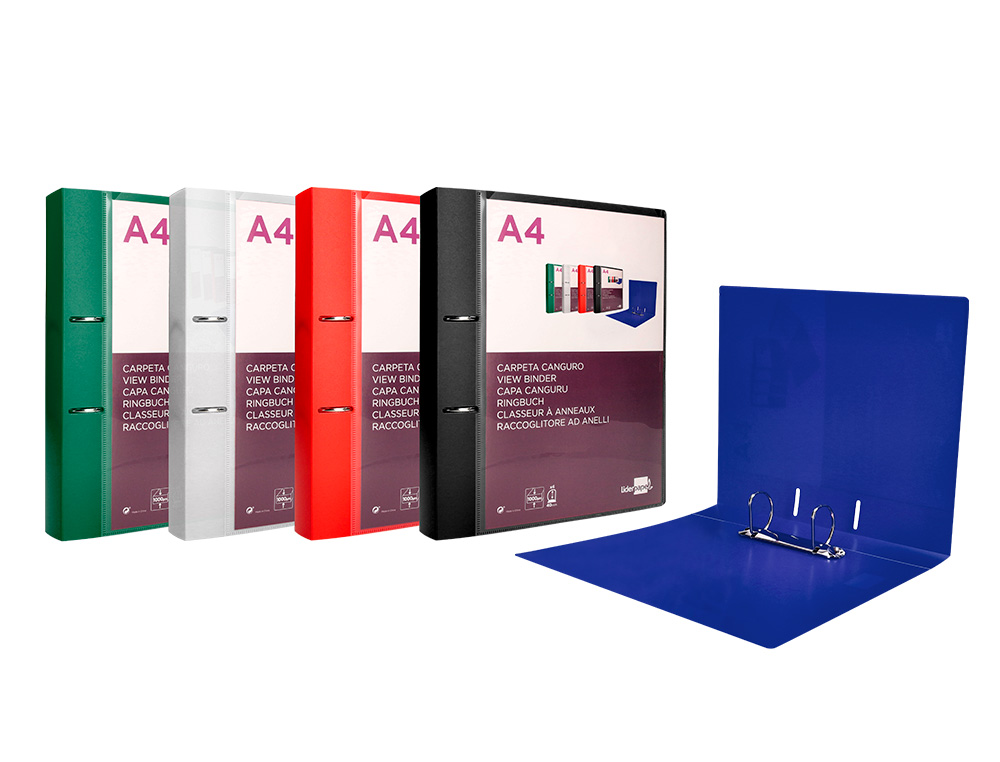 CLASSEUR KANGOUROU LIDERPAPEL 2 ANNEAUX EN D 40MM           POLYPROPYLENE 283X320MM       DOCUMENT A4 COLORIS ROUGE