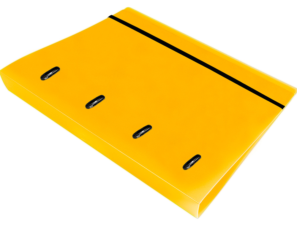 CLASSEUR LIDERPAPEL 4 ANNEAUX EN D 25MM A4 POLYPROPYLENE FEUILLETS MOBILES 100F 5X5MM COLORIS JAUNE FLUO