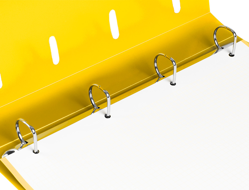 CLASSEUR LIDERPAPEL 4 ANNEAUX EN D 25MM A4 POLYPROPYLENE FEUILLETS MOBILES 100F 5X5MM COLORIS JAUNE FLUO
