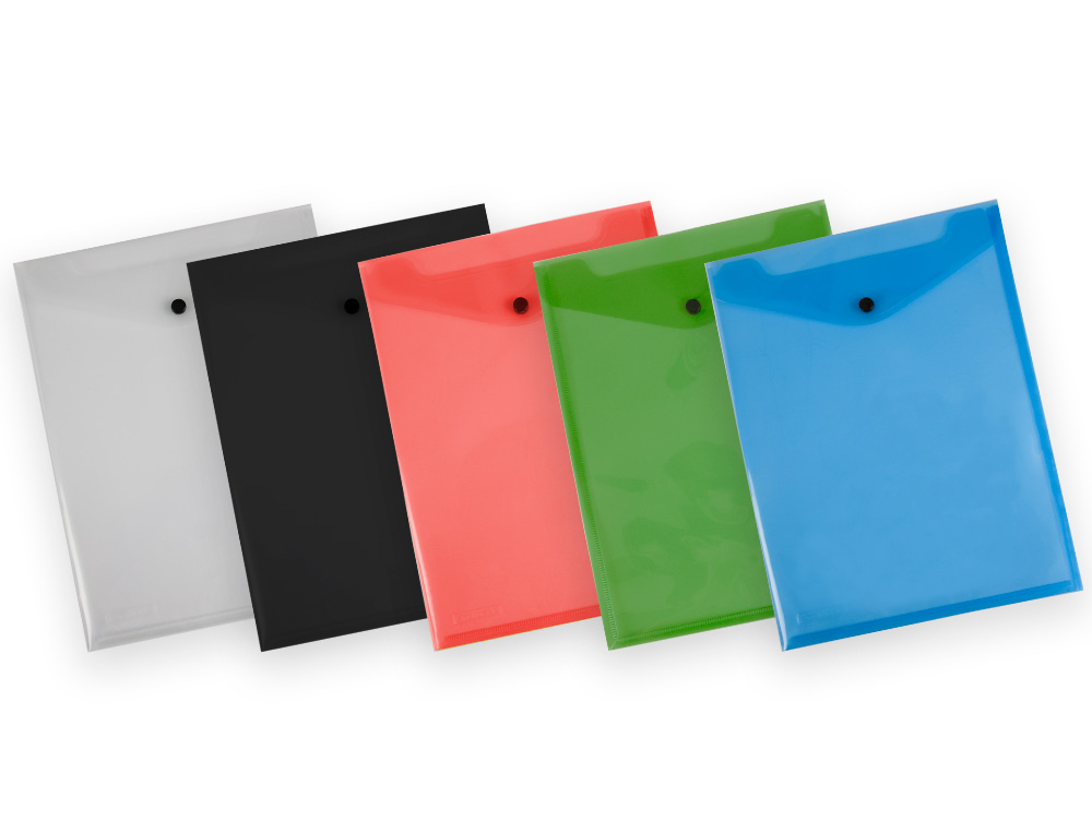POCHETTE ENVELOPPE LIDERPAPEL POLYPROPYLENE 180 MICRONS A4  297X210MM AVEC SOUFFLET 300F  FERMETURE BOUTON TRANSPARENT