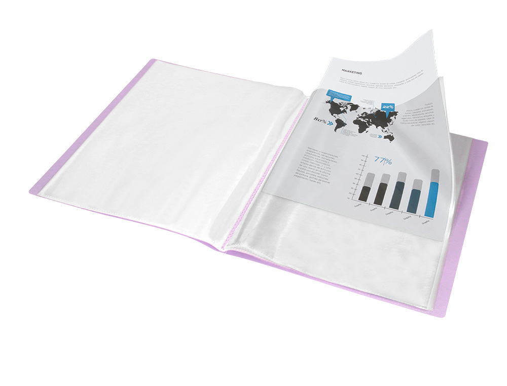 PROTEGE-DOCUMENTS LIDERPAPEL POLYPROPYLENE COUVERTURE      FLEXIBLE 80 POCHETTES FIXES   A4 220X297MM LAVANDE OPAQUE