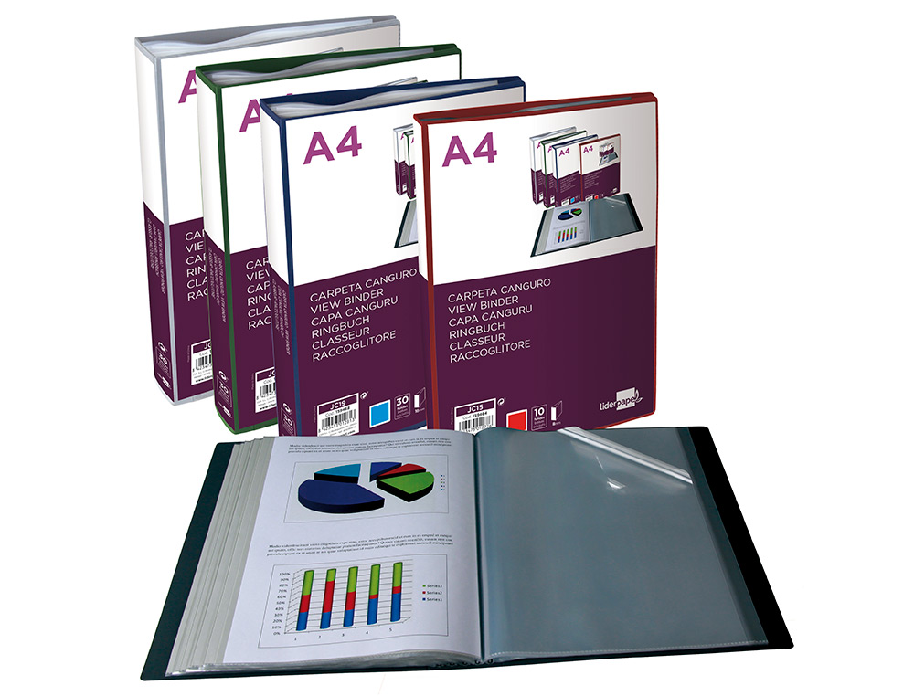PROTEGE-DOCUMENTS LIDERPAPEL PERSONNALISABLE KANGOUROU     POLYPROPYLENE 60 POCHETTES    FIXES A4 COLORIS NOIR OPAQUE