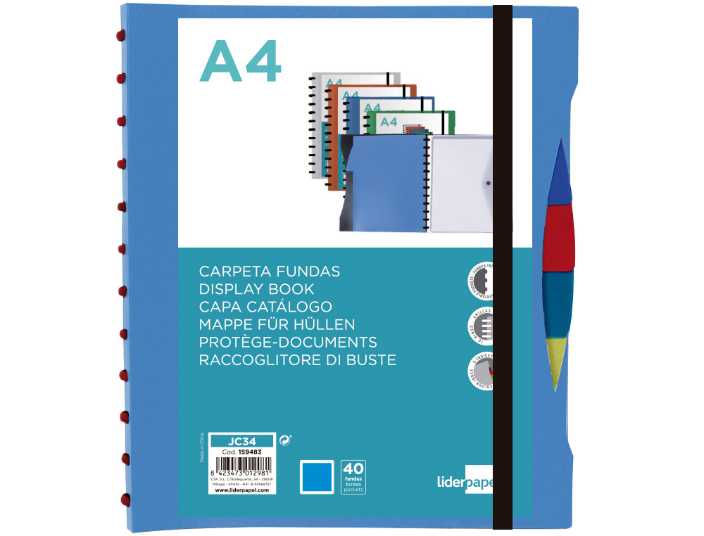 PROTEGE-DOCUMENTS LIDERPAPEL PERSONNALISABLE KANGOUROU 40  POCHETTES AMOVIBLES 5         INTERCALAIRES A4 BLEU