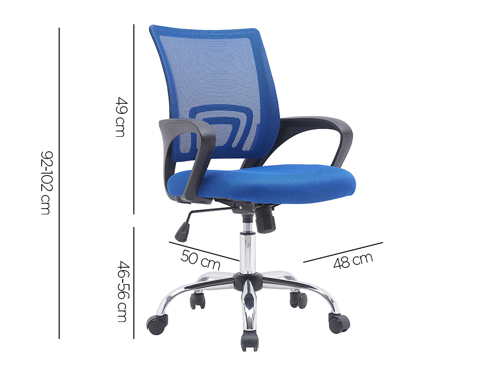 FAUTEUIL OPERATEUR Q-CONNECT SIENA MAILLE BASE METAL CHROME HAUTEUR MAX 1000MM LARGEUR 560MM PROF 570MM NOIR ET BLEU