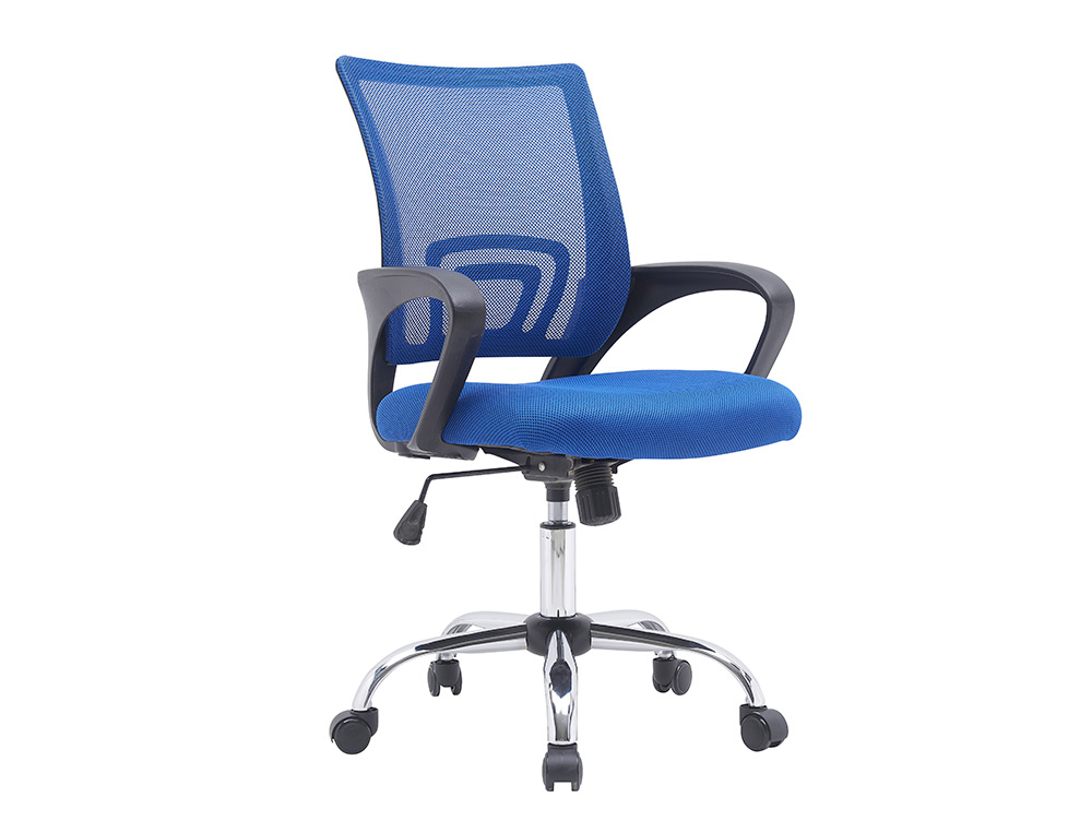 FAUTEUIL OPERATEUR Q-CONNECT SIENA MAILLE BASE METAL CHROME HAUTEUR MAX 1000MM LARGEUR 560MM PROF 570MM NOIR ET BLEU