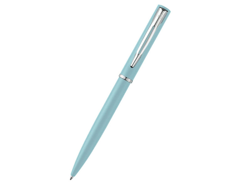 STYLO-BILLE WATERMAN ALLURE PASTEL POINTE M CAPUCHON CLIP ATTRIBUTS CHROMES COFFRET     CADEAU BLEU PASTEL