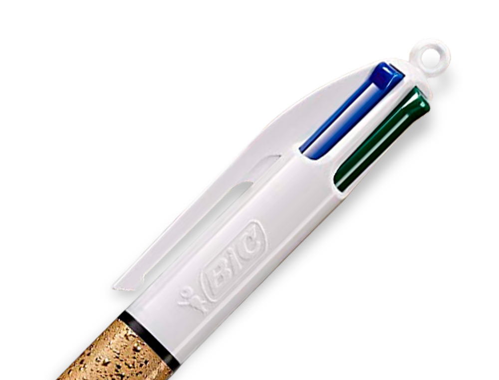 STYLO-BILLE BIC 4 COULEURS FESTIF RETRACTABLE            RECHARGEABLE POINTE MOYENNE   1MM CORPS LARGE BLANC/DORE