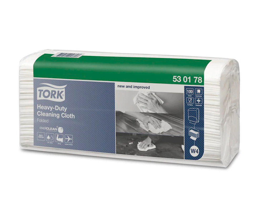 CHIFFON DE NETTOYAGE MULTI-USAGES TORK TECHNOLOGIE EXCELCLEAN ULTRA-RESISTANT 1 PLI 100F 42,8X35,5CM W4 BLANC