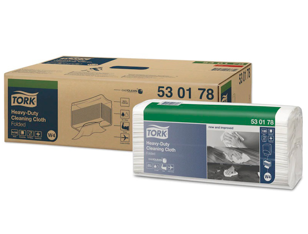 CHIFFON DE NETTOYAGE MULTI-USAGES TORK TECHNOLOGIE EXCELCLEAN ULTRA-RESISTANT 1 PLI 100F 42,8X35,5CM W4 BLANC