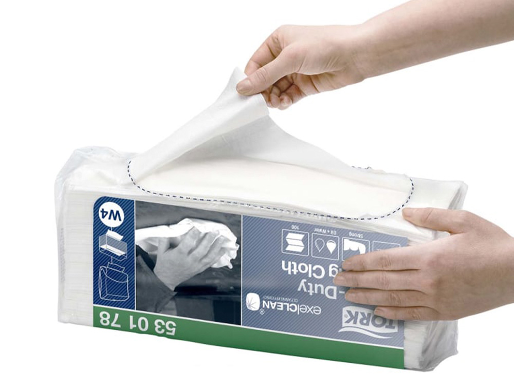 CHIFFON DE NETTOYAGE MULTI-USAGES TORK TECHNOLOGIE EXCELCLEAN ULTRA-RESISTANT 1 PLI 100F 42,8X35,5CM W4 BLANC